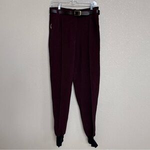 Vintage Post Card Wool Stirrup Ski Pants Belted Burgundy Womens 12 Retro